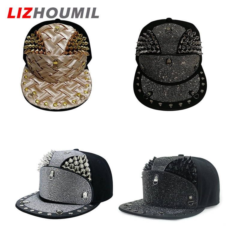 LIZHOUMIL Men Women Hip Hop Baseball Hat Outdoor Adjustable Snapback Flat Brim Hat Lightweight Spike Studded Cap ราคา 459 บาท*ส่งฟรี