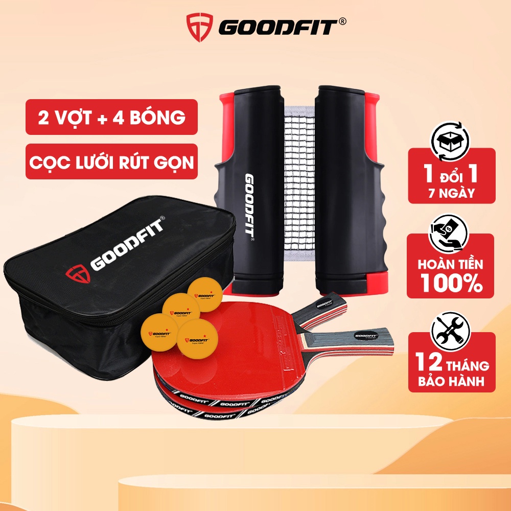 Bộ 2 vợt bóng bàn tặng kèm 4 bóng, cọc lưới rút chính hãng GoodFit GF005TS