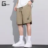 Quần short nam Thắt lưng co giãn quần short giản dị ống đứng dáng rộng