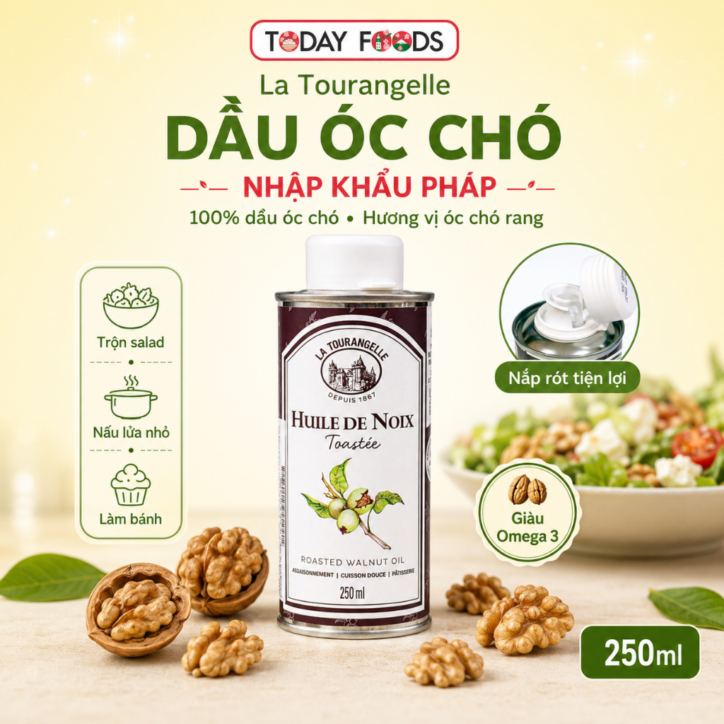 Dầu óc chó La Tourangelle 250ml | Nhập khẩu Pháp, 100% walnut oil cho salad, làm bánh, món Âu