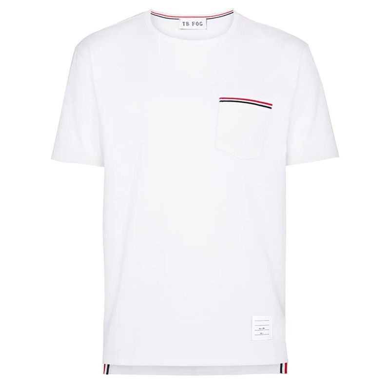 U.S. A Áo thun ngắn tay thom Browne mùa hè TB Chính hãng Áo thun ngắn tay cotton cổ điển có túi cổ t