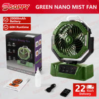 SOPPY 20000mAh Rechargeable Fan Nano Mist Electric Fan 100 Speed Strong Wind Storm Fan  270° Oscillating Desk Fan with Wireless Remote LED Emergency Light Powerbank  Cordless Camping Tent Fan for Outdoor Home Brownout
