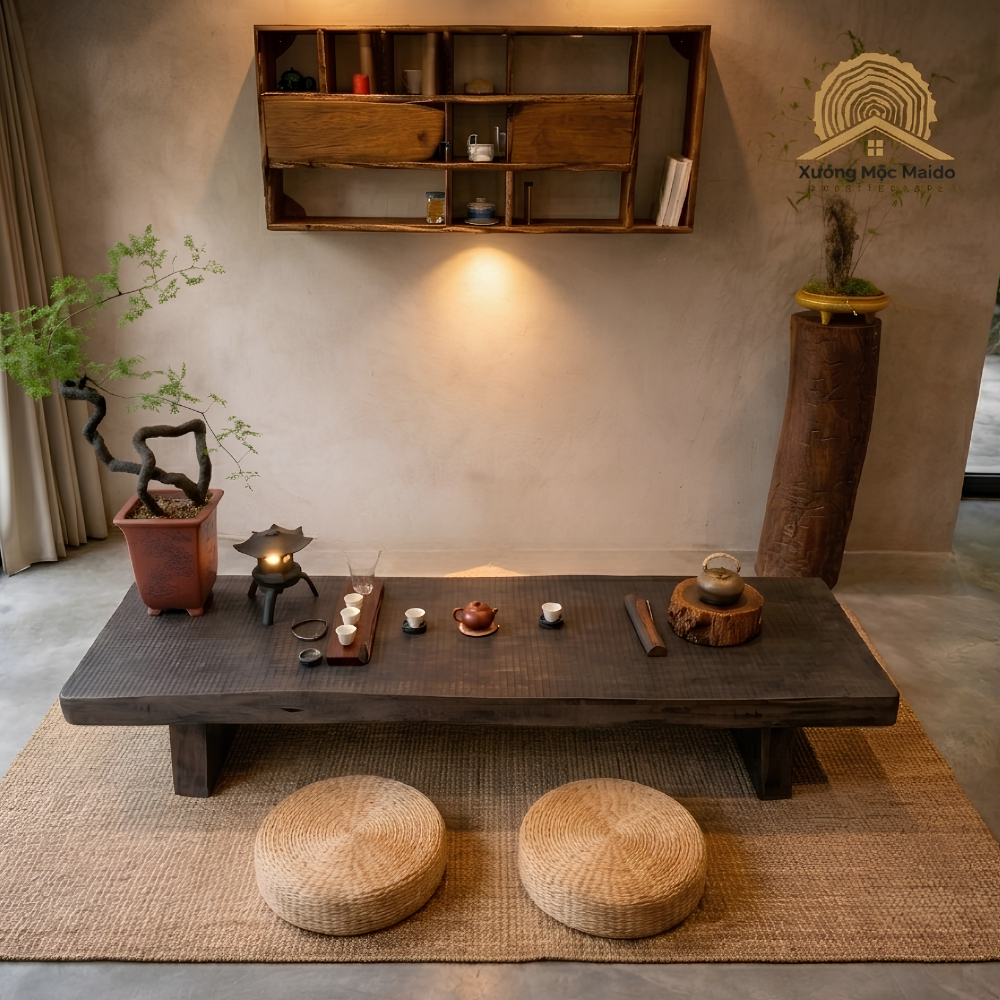 Bàn Trà Bệt Gỗ Lũa Phong Cách Mộc Mạc Wabi Sabi, Bàn Thiền, Bàn Sofa Gỗ Tự Nhiên - Xưởng Mộc Maido