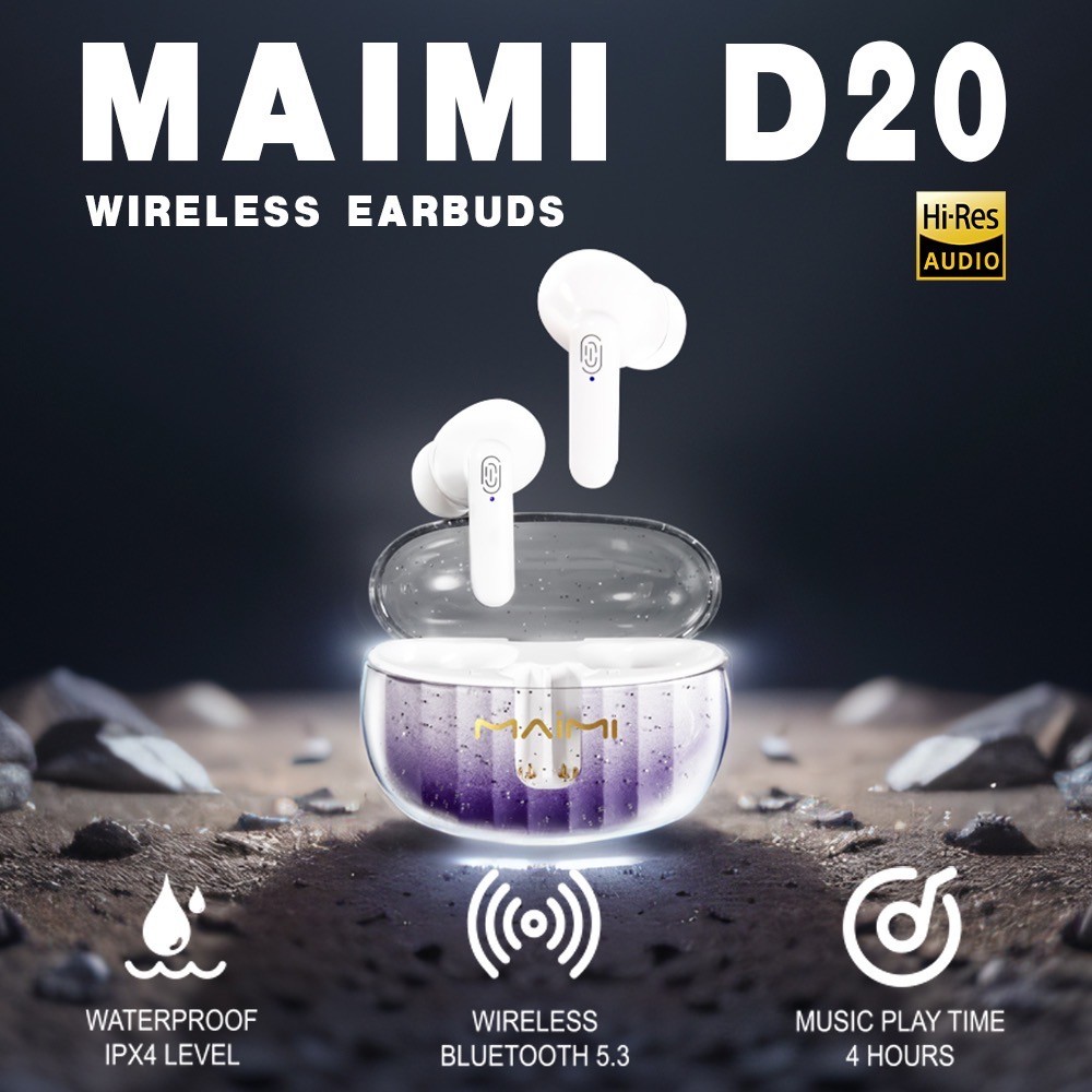 Maimi หูฟังบลูทูธ (รุ่น D20) หูฟังไร้สาย Bluetooth5.3 กันน้ำได้ระดับIPX4 เสียงดี เบสแน่น แบตเตอรี่อึดทน ราคา 399 บาท*ส่งฟรี