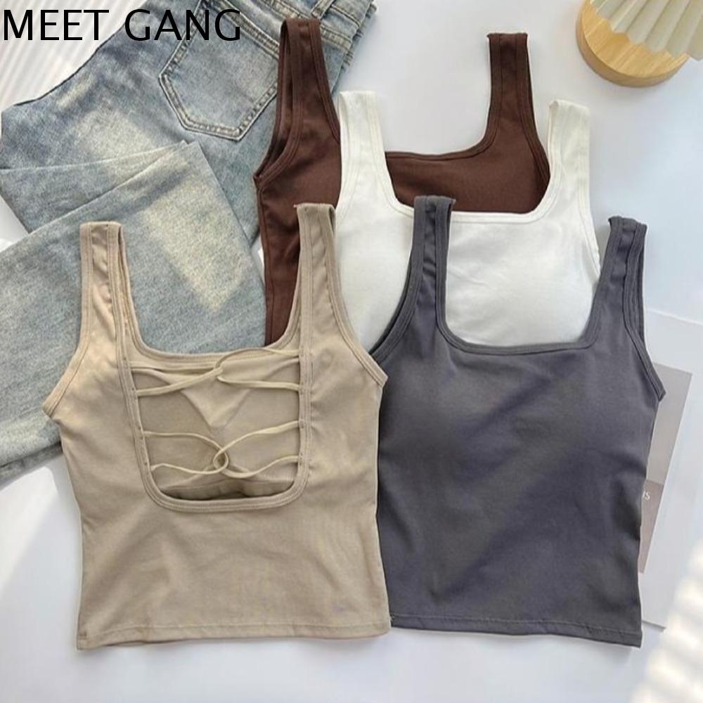 MEET GANG Cơ bản Áo ngực có đệm áo yếm Lưng đẹp Không tay Áo ba lỗ nữ Cay Trang phục dạo phố Áo ba lỗ bó hở lưng Mùa hè