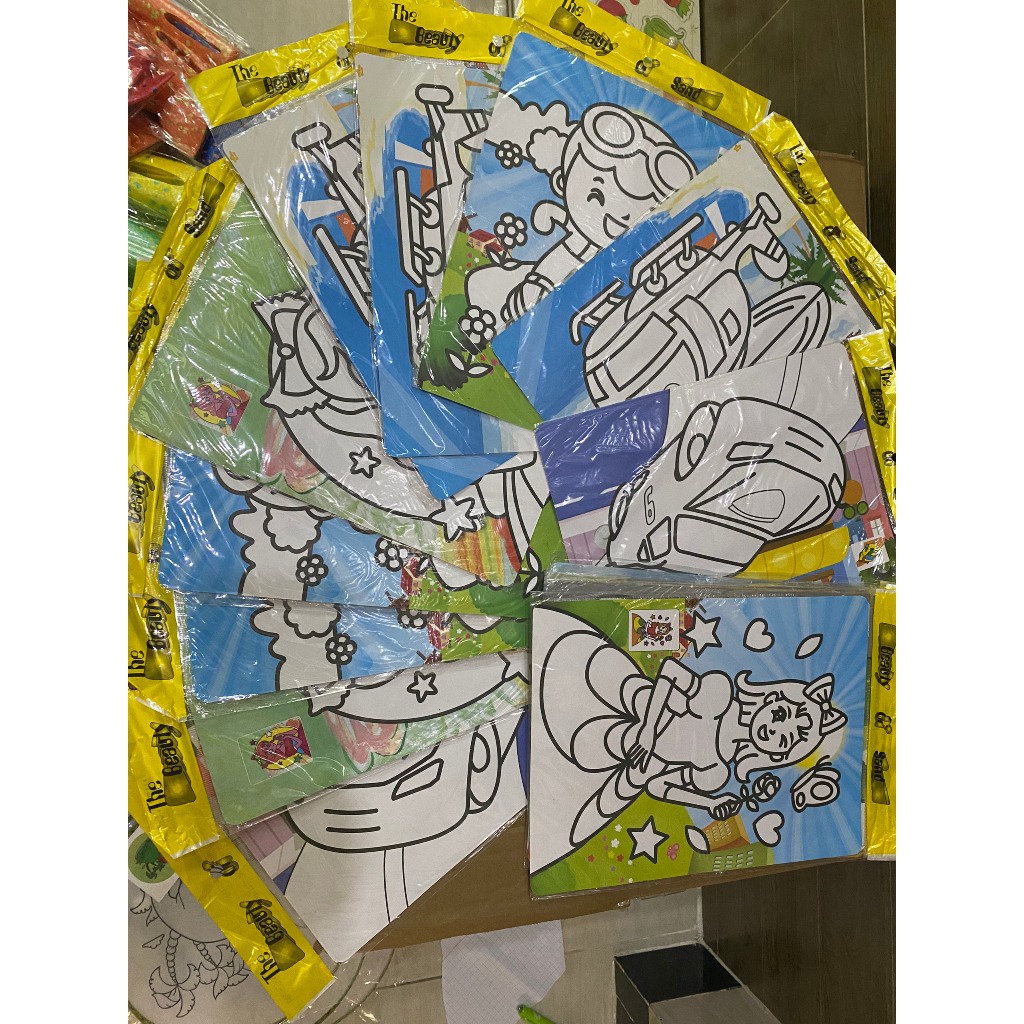 Combo 5 tranh cát khổ A4 5 mẫu có sẵn cát cho bé chơi cực thích