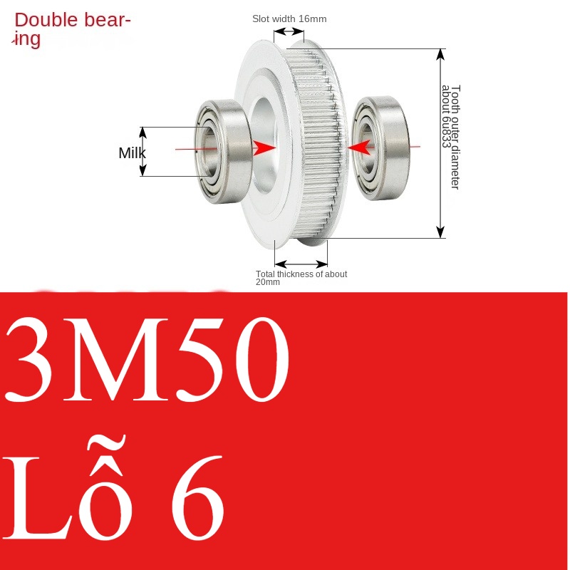 Bánh Răng Đồng Bộ 3M 50 Răng Guangfa - Răng Căng, Rãnh 11/16/21mm, Có Ổ Bi, Lỗ 5-17mm, Nhôm, Hướng Dẫn Công Nghiệp - răng 16 6