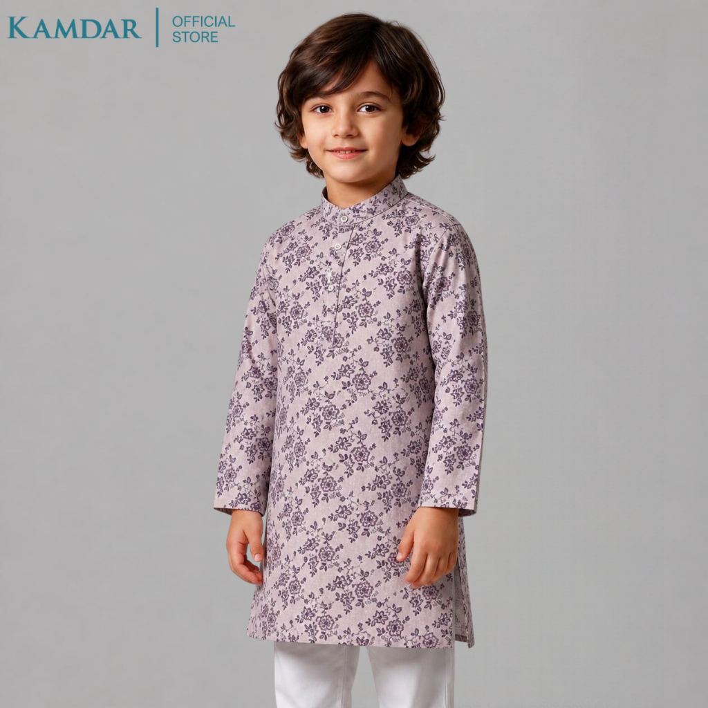 KAMDAR – Zayan Set Kurta Panjang Kanak-Kanak | Baju Etnik Poliester Premium | Pakaian Rasmi Budak Lelaki Saiz 11–16