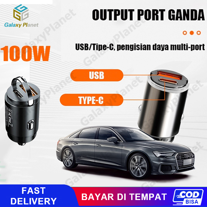 100W PD USB Pengisi Daya Mobil Quick Charger USB Type-C Dual Port 12-24V Charger Mobil Fast Charging Harga 25,650 rupiah*Gratis Ongkir