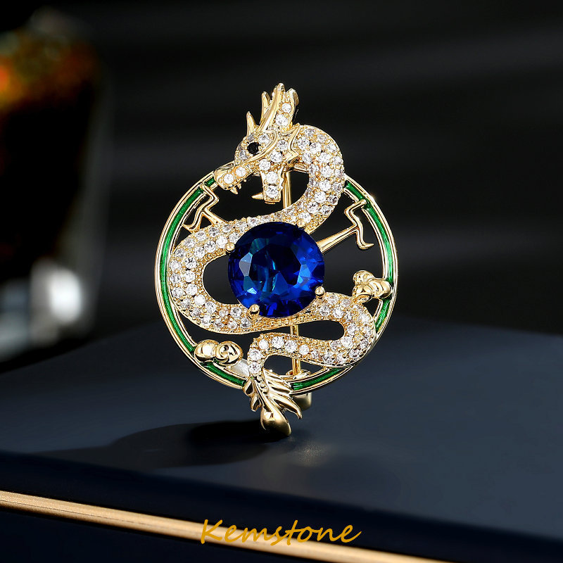 Kemstone Trendy Chinese Style Unisex Gold Plated Enamel Zircon Mythological Animal Dragon Brooch for Men Women's Jewelry Gifts ราคา 295 บาท*ส่งฟรี