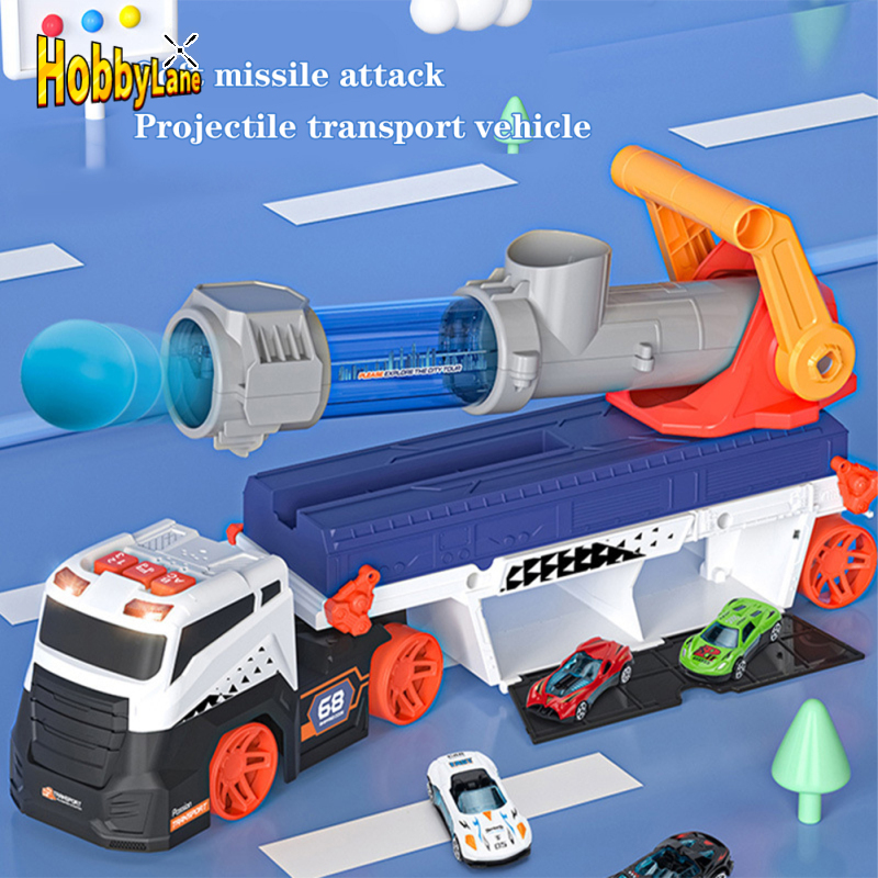 Missile Projectile Vehicle Toys With Sound Lights Catapult Shell Transport Truck With 4 Cars And 6 Balls Birthday Gifts For Kids ราคา 618 บาท*ส่งฟรี