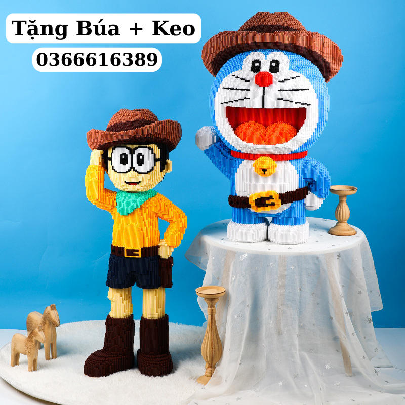 [ Hot ] Nobita cao bồi 96cm, Lego Doremon cao bồi 82cm cỡ lớn, Đồi chơi lắp ráp Doremon Nobita Tặng Búa + Keo
