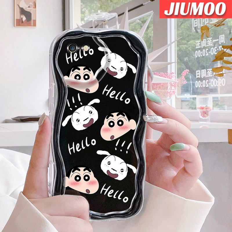 Jiumoo ốp cho iphone 6 6 plus 6s 6s plus 7 plus 8 plus se 2020 ốp hoạt hình dễ thương bút chì màu shin-chan viền sóng ốp điện thoại chống sốc trong suốt vỏ mềm bảo vệ ống kính ốp lưng trong silicon kết cấu màu kem