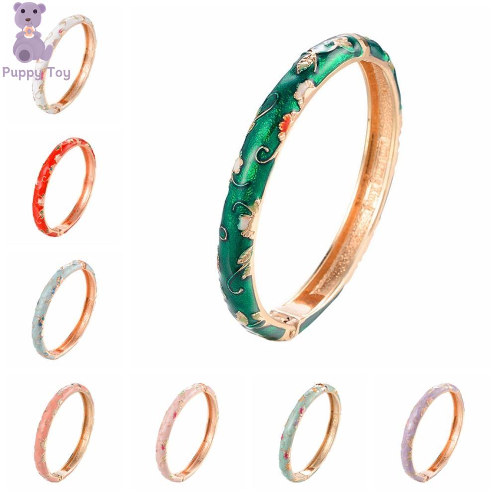 TESDFD Truyền thống Vòng tay cloisonne cổ điển Phong cách Trung Quốc Tráng men Vòng tay nữ Vòng tay trên tay Hawaii Vòng tay hoa khoét lỗ Phụ nữ