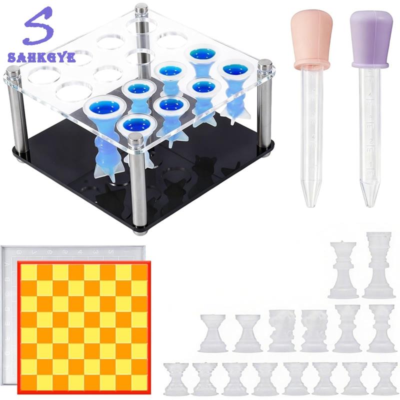 greatbuy666-Resin Chess Set Mold with 1Pack Chess Piece Holder, 16 Pieces Full Size 3D Silicone Chess Molds 1 Mold for Epoxy Resin ราคา 857 บาท*ส่งฟรี