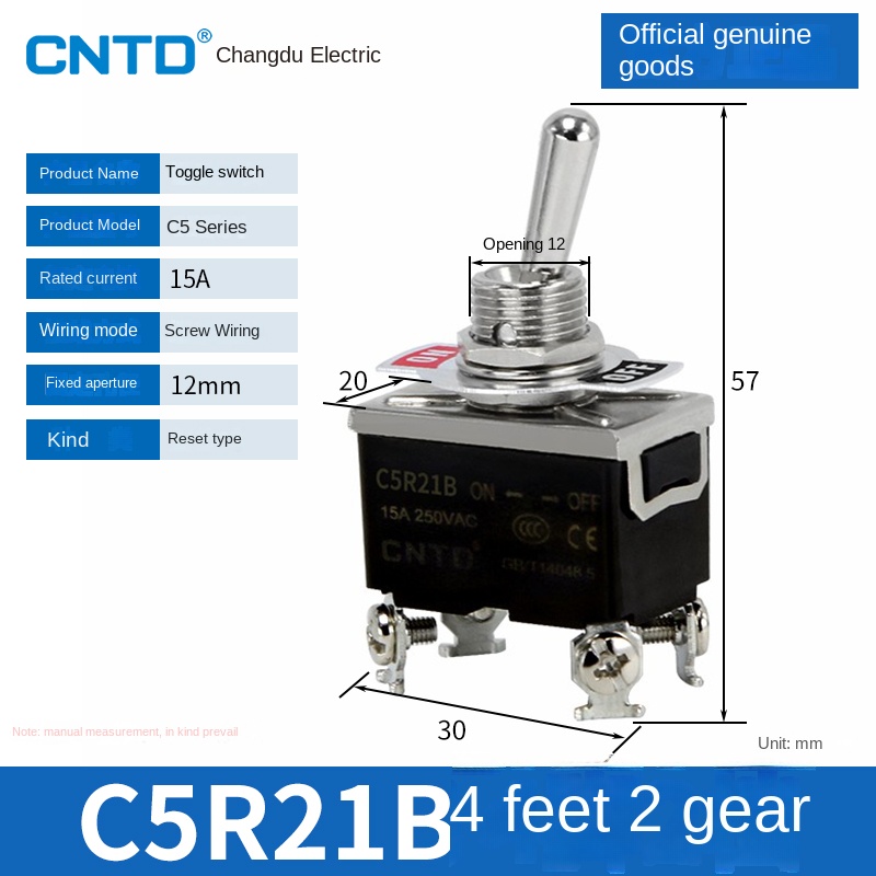 Công tắc gạt Loại Đặt Lại C5R21B Changde | tùy chọn C511A/C5R12A/C5R22B - Tự Phục Vị/Tự Khóa, 15A, Đa Dạng Model Cho Điều Khiển Công Nghiệp