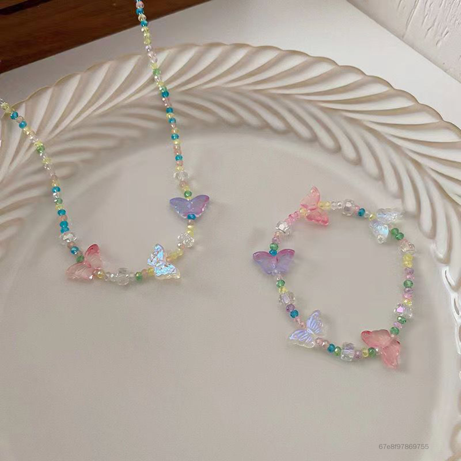 Colorful Butterfly Necklace Bracelet Dreamy Style Casual Beaded Bracelet Necklace for Bride Wedding Dating Shopping BR-VN