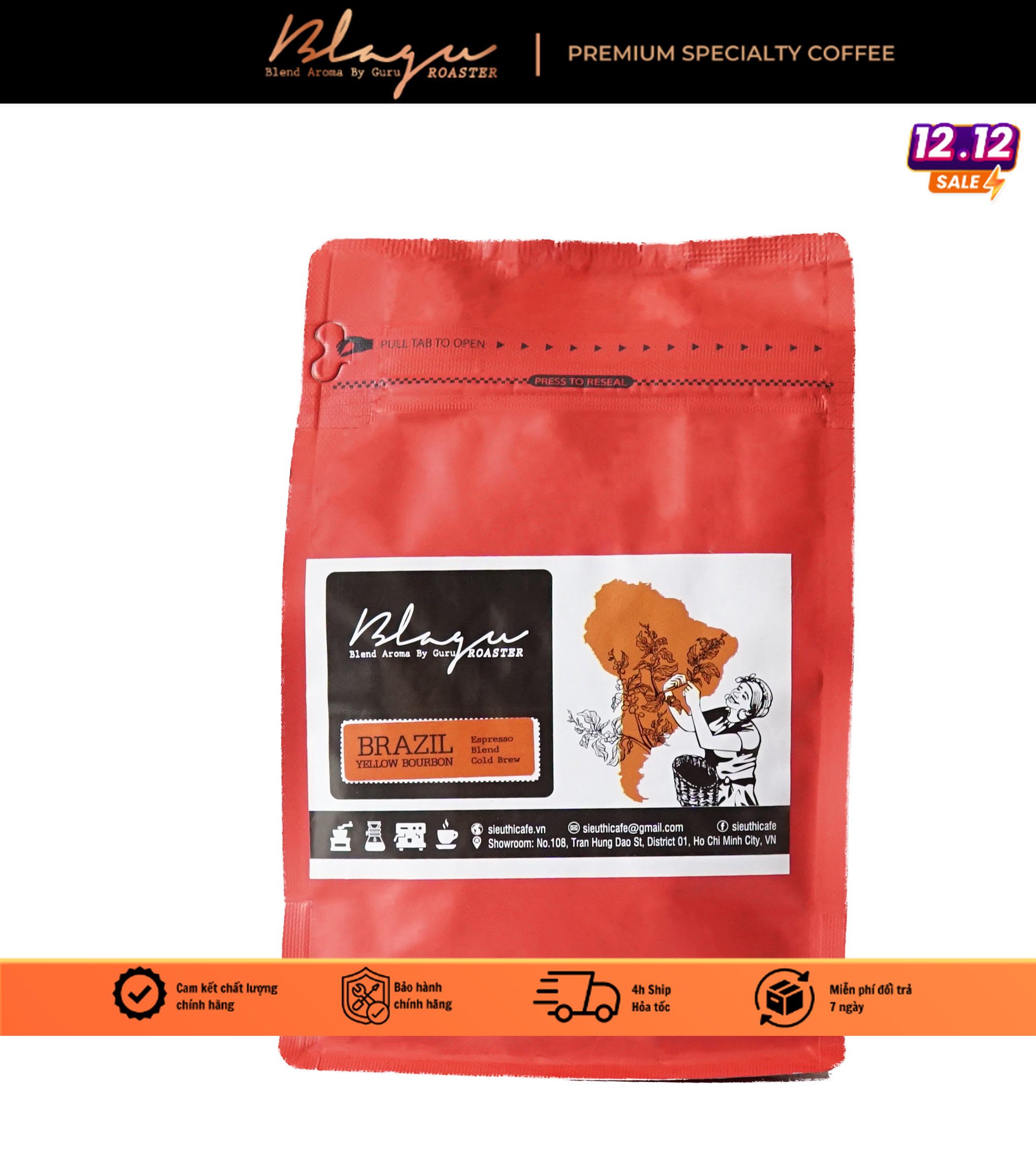 CÀ PHÊ HẠT ĐÃ RANG BLAGU COFFEE, BRAZIL YELLOW BOURBON