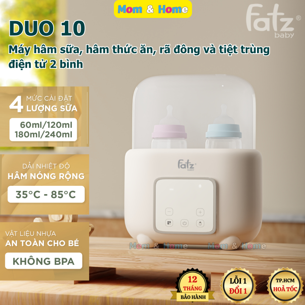 Máy Hâm Sữa Thức Ăn Rã Đông và Tiệt Trùng Điện Tử 2 Bình DUO 10 FATZ BABY Bảo Hành Chính Hãng 12Th