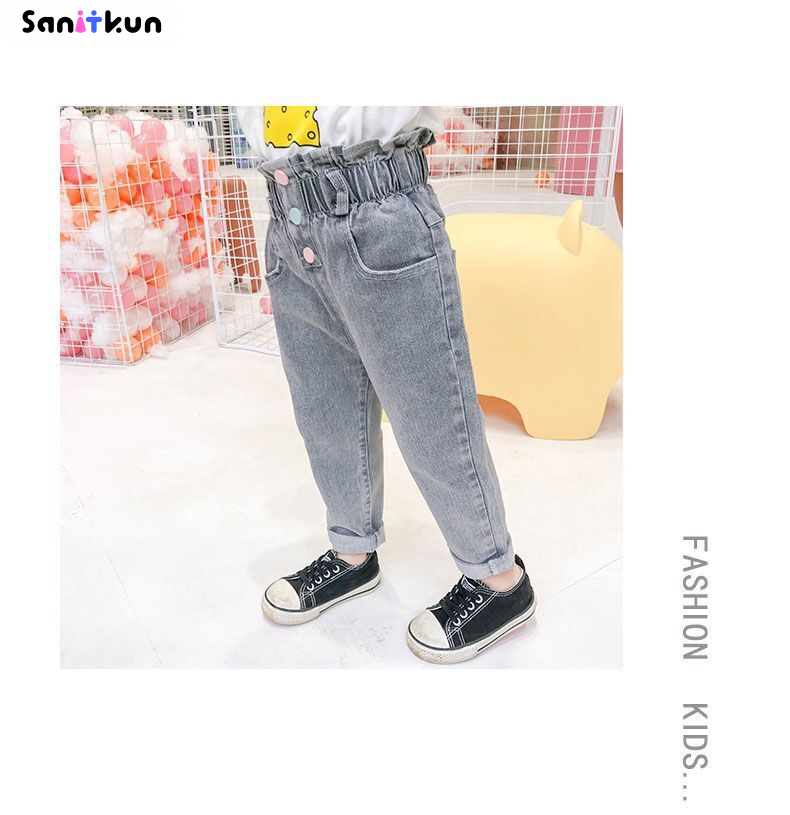 Quần jean lót lông cừu cho bé gái quần mùa thu và mùa đông dày một mảnh Cashmere cho bé quần dáng rộng ấm áp quần mặc mùa đông trẻ em