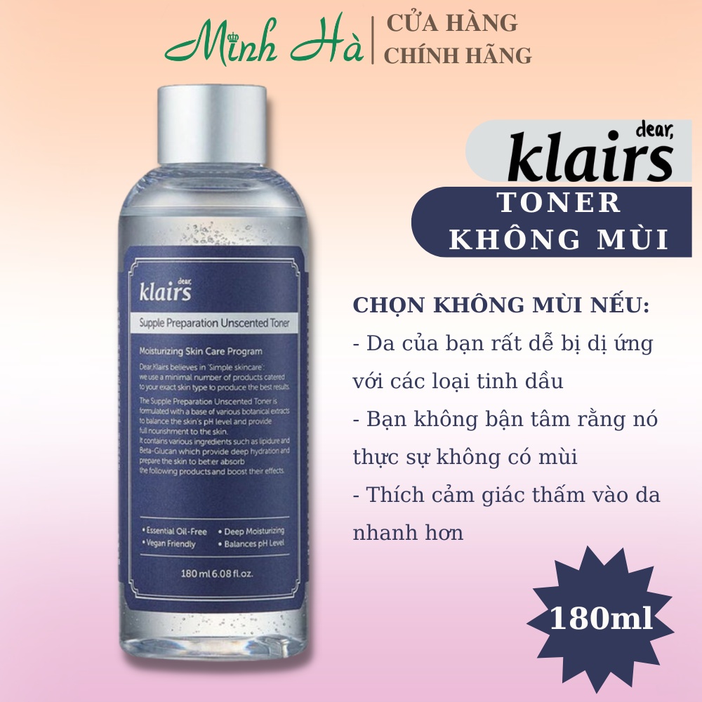 Toner Klairs không mùi Supple Preparation Unscented Toner 180ml nước hoa hồng klairs không mùi dành 