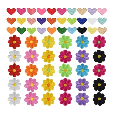 60 Pcs Ironing Patches Cute Mini Heart-Shaped Ironing Sewing Patch Flower Embroidery Applique Decoration Patch Clothing
