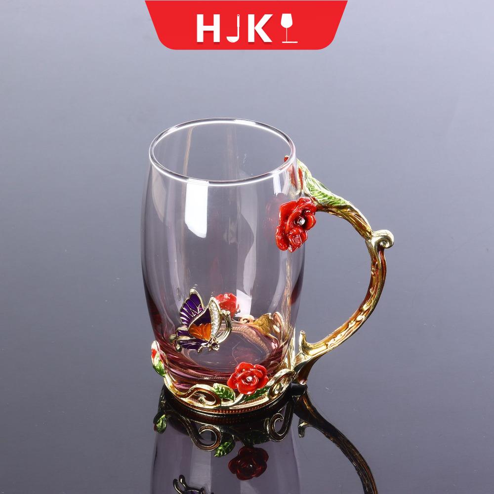HJKL Kính Cốc trà hoa men Chịu nhiệt Mẫu hoa Cốc trà Dụng cụ uống nước Thủ công Cốc cà phê Trà chiều