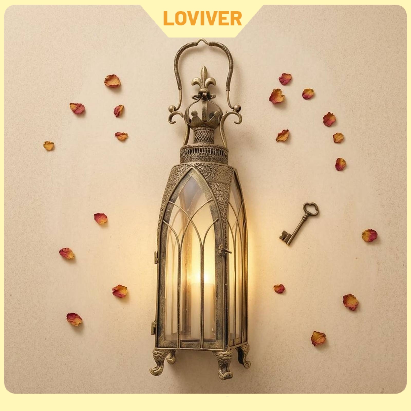 LOVIVER Openwork Moroccan Candle Lantern Bronze-Toned Wrought Iron Lantern Arched Panels House Decoration Hinged Door ราคา 2,628 บาท*ส่งฟรี