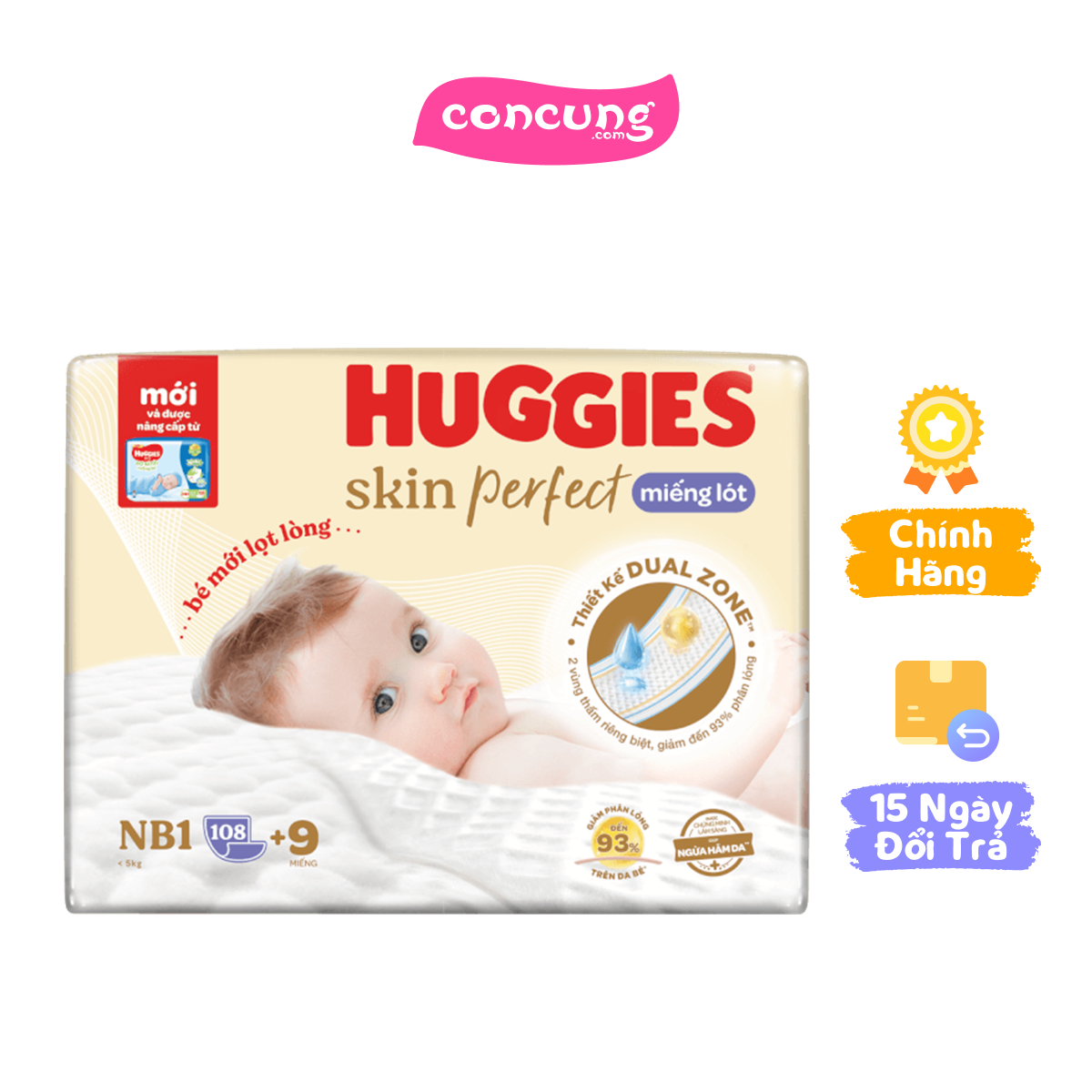  Miếng lót lọt lòng Huggies Skin Perfect  Newborn 1 dưới 5kg 108 miếng  