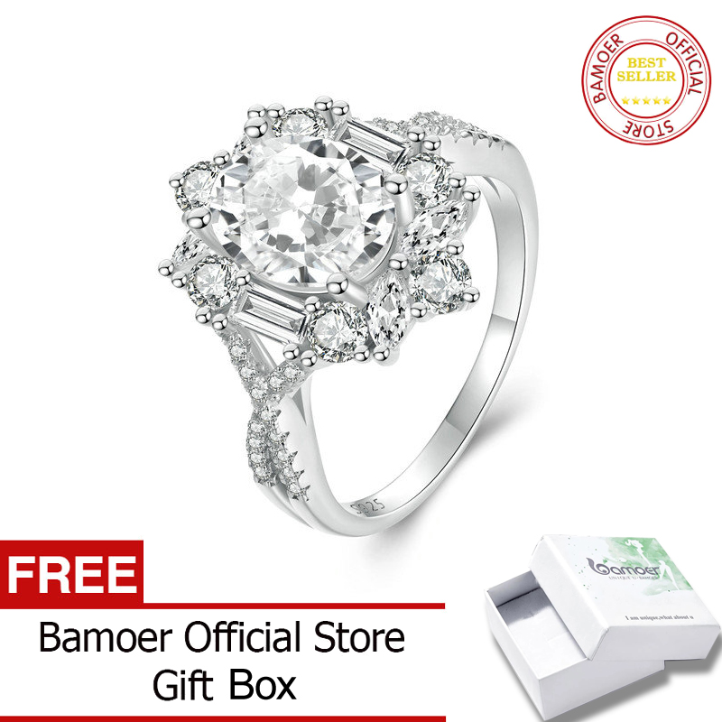 Bamoer Lấp Lánh Sang Trọng Solitaire Moissanite Engagement Ring 2ct D Màu 925 Sterling Silver Với 18
