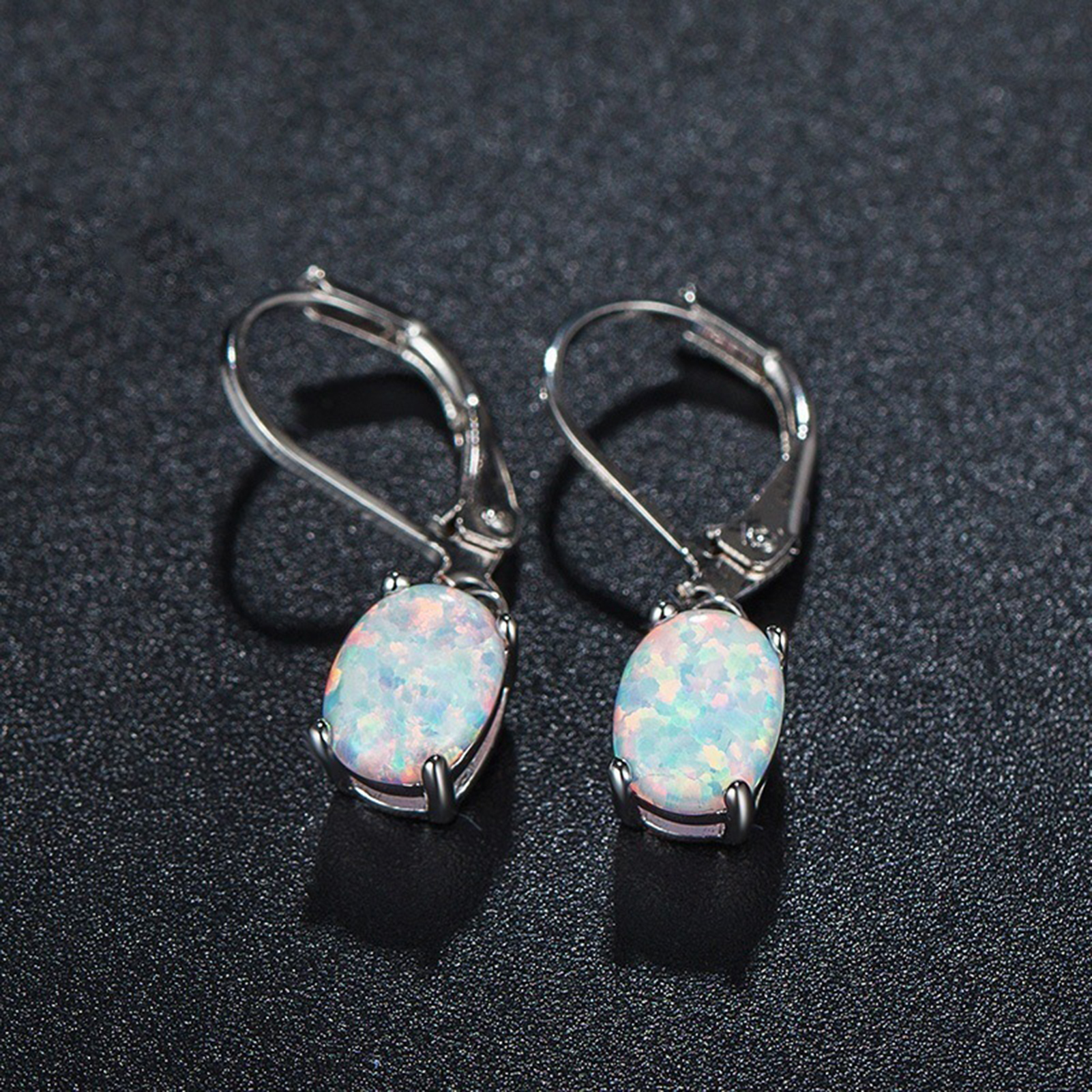 4-Prong Oval Opal Earrings Retro Style Gem Crystal Eardrops Bridal Wedding Jewelry Handmade Gift HARL-VN