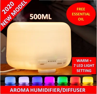 2021 SPECIAL UPGRADE Remote / Air Humidifier, Essential Oil, Aroma Diffuser with Warm + 7 Different Colours Setting [500ml]