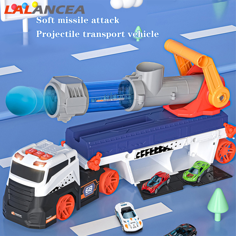 Missile Projectile Vehicle Toys With Sound Lights Catapult Shell Transport Truck With 4 Cars And 6 Balls Birthday Gifts For Kids ราคา 618 บาท*ส่งฟรี