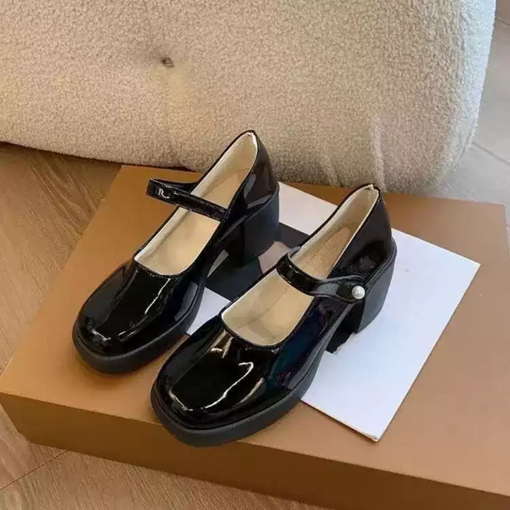 XIMESHAO Mũi Vuông Giày cao gót JK Khóa mắt cá chân Giày da cao gót Lolita Sang trọng Màu trơn Giày Mary Jane Xuân Thu - 4