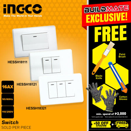 Buildmate Ingco Light Switch 1 Gang 2 Gang 3 Gang 1 Way Button for Outlet And Switch On / Off Push Button Wall Switch 100% Original / Authentic • HT2