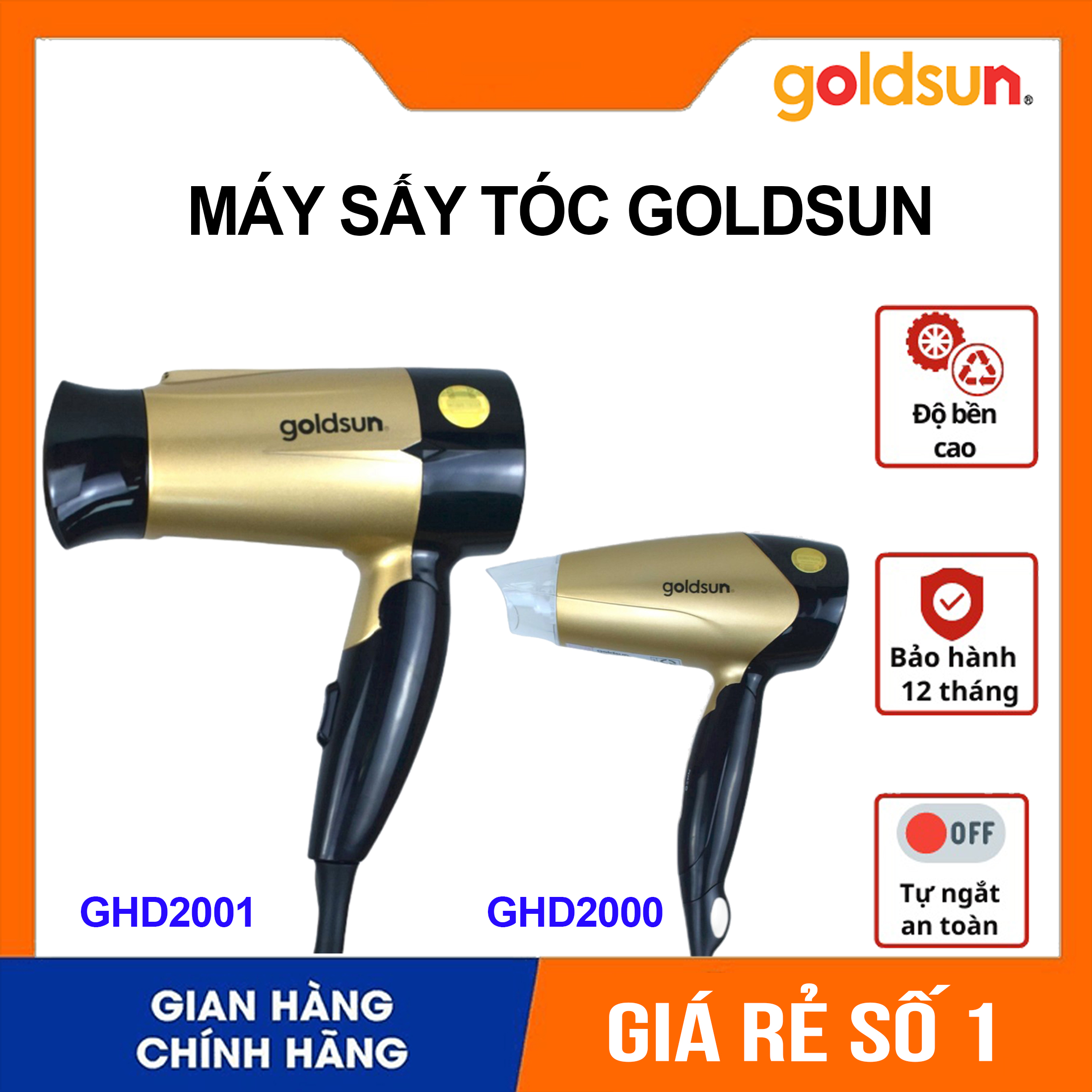 Máy sấy tóc goldsun ghd2001 công suất 1000w, máy sấy tóc có thể gấp gọn, siêu bền sấy mạnh nhanh khô - bảo hành 12 tháng