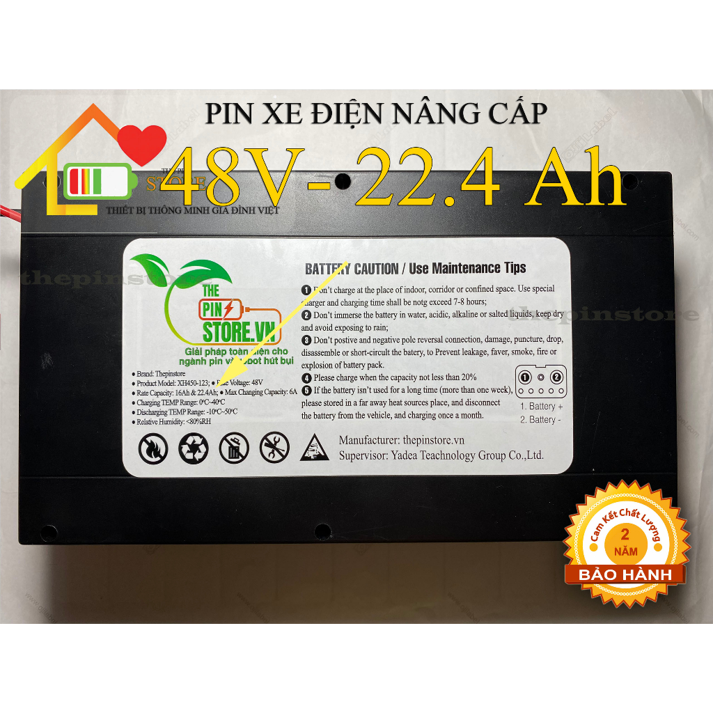 Pin xe điện 48v - 22,4 ah nâng cấp - thay thế 4 bình ắc quy siêu bền