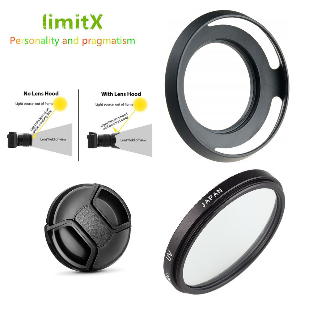 43Mm UV Filter + Metal Lens Hood + Cap For Fujifilm XC 35Mm F2 XF 23Mm