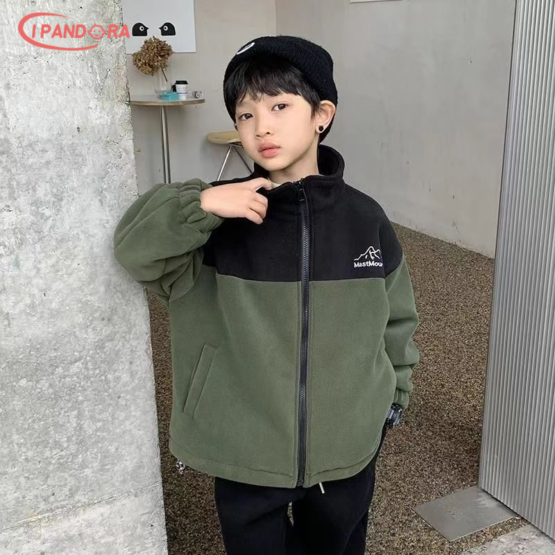 IP bé trai mùa đông áo khoác Jacket Lông cừu 2025 phong cách mới ấm áp thoải mái thời trang đứng cổ áo Zip-up áo khoác ngoài cho trung & trẻ lớn