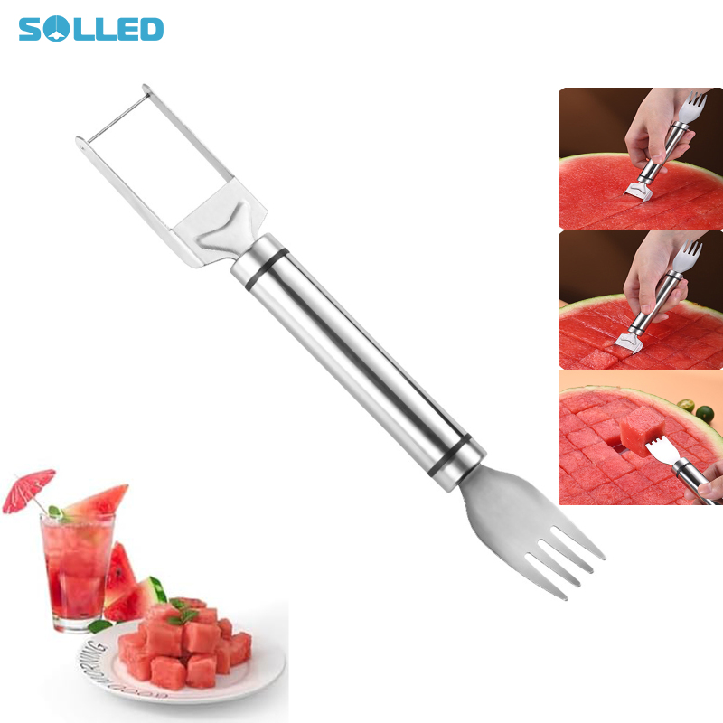 2-In-1 Watermelon Slicer Cutter, Stainless Steel Fruit Cutter With Polishing Handle, Circular Fork Teeth, Rust-proof Dual Head Fruit Forks Slicer Knife For Home ราคา 27 บาท*ส่งฟรี