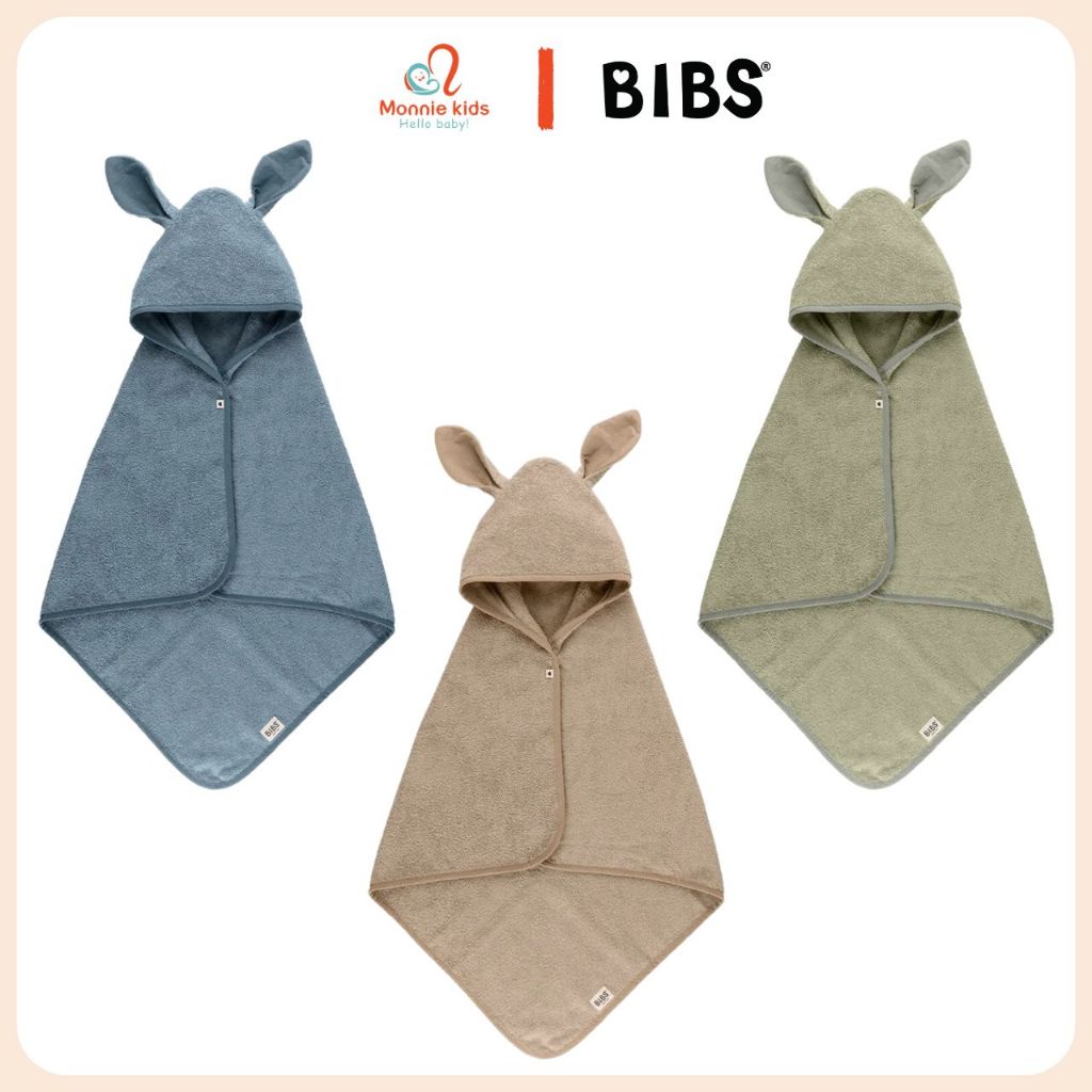 Áo choàng tắm có mũ Bibs Kangaroo cho bé 65x65cm, khăn tắm trẻ em cotton organic - Monnie Kids