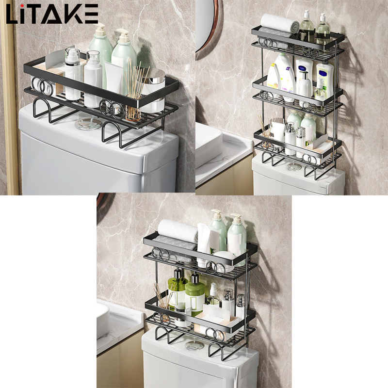 Over The Toilet Storage Shelf, 1-Tier/2-Tier/3-Tier Large Capacity Bathroom Storage Organizer, Punch-Free Metal Home Storage Rack With No Drill Adhesive Hook ราคา 687 บาท*ส่งฟรี