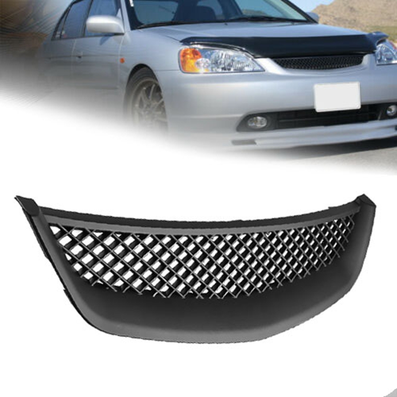 Black Mesh ABS Front Hood Grille Grill for JDM Type R 2001-2003