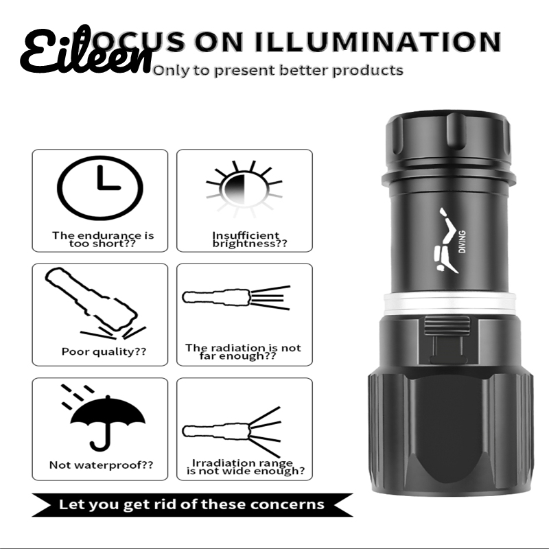 Lặn Scuba Đèn pin 1000 Lumens IPX8 không thấm nước siêu sáng xhp 70 Đèn pin LED Đèn pin sạc cho Ống Thở bơi