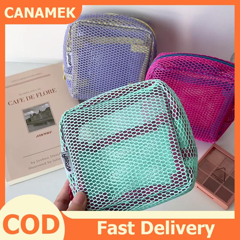 CANAMEK Vuông lưới Túi mỹ phẩm, xách tay vuông mỹ phẩm lưu trữ Bag với dây kéo, đa mục đích đồ lặt vặt túi lưu trữ