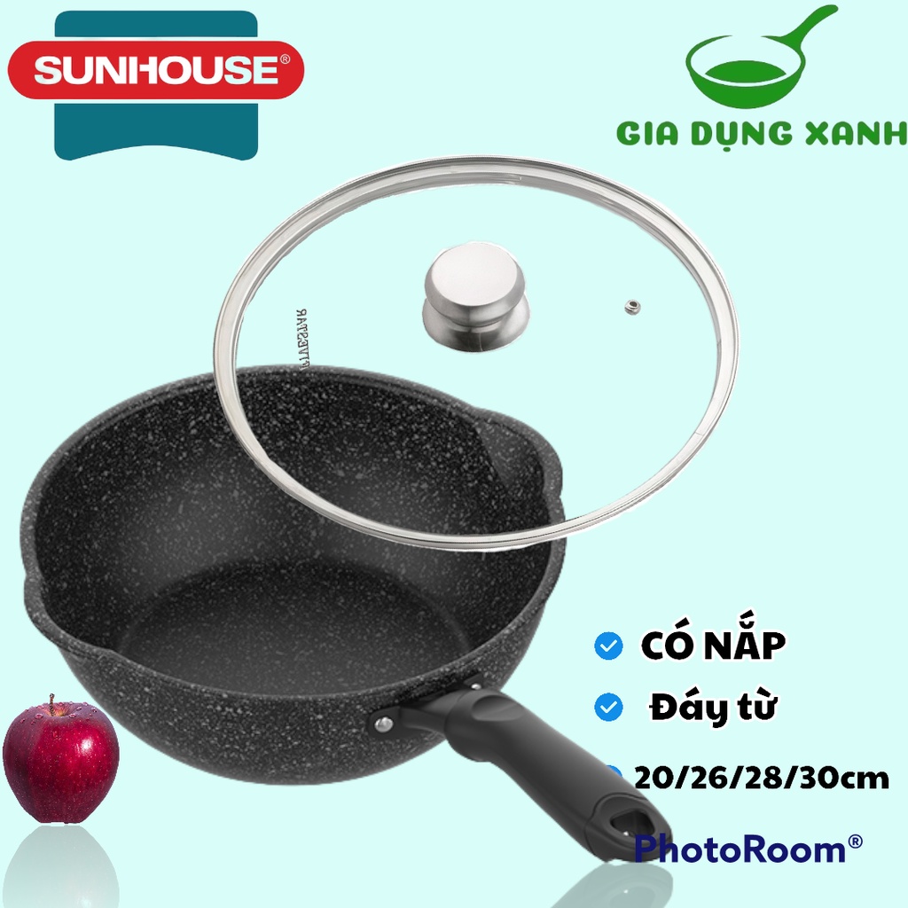 Chảo chống dính sâu lòng đáy từ Sunhouse SHS30MRD 30cm tặng kèm nắp kính cường lực