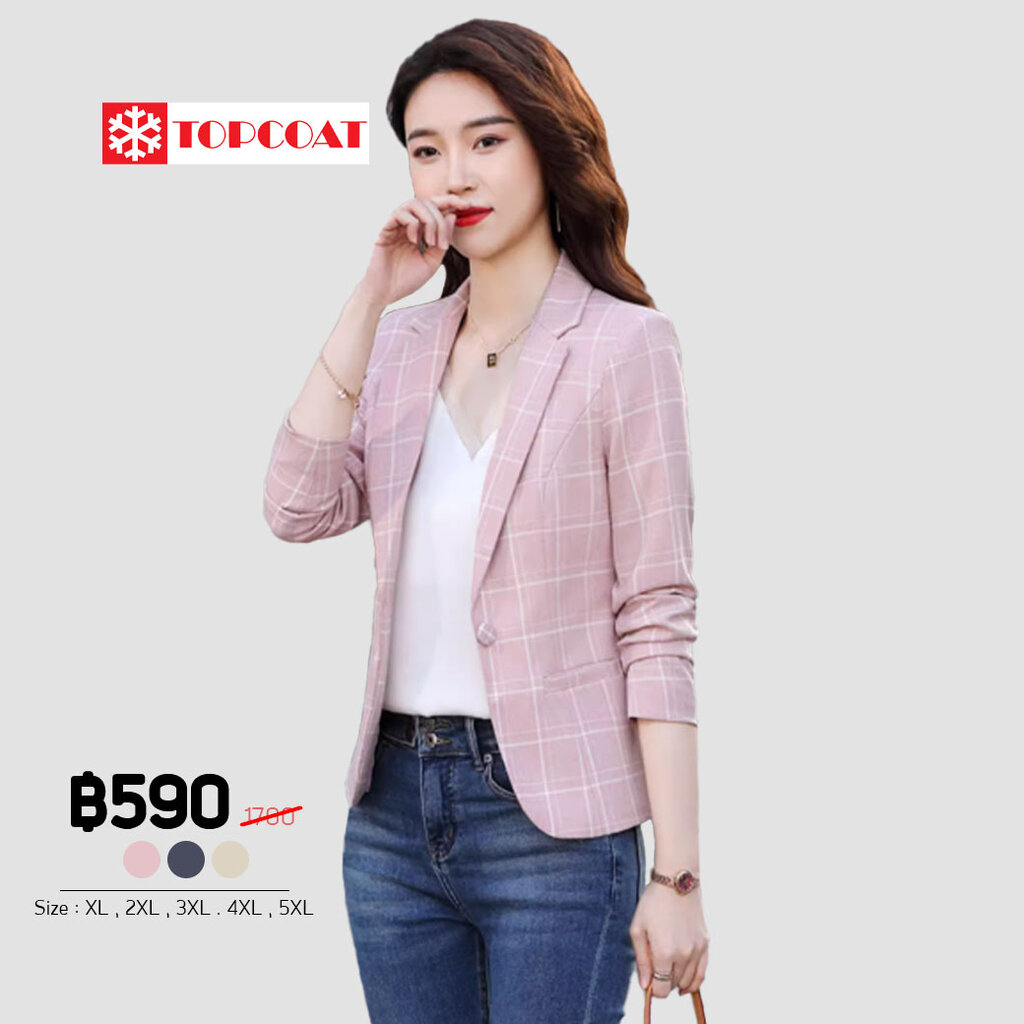 TOPCOAT เสื้อสูทลายสก็อตทรงเข้ารูป (เสื้ออย่างเดียว) Size : XL-5XL ราคา 566 บาท*ส่งฟรี