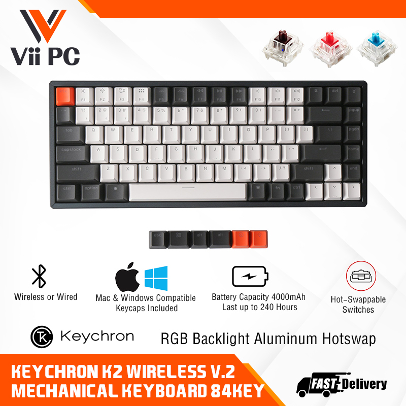 Keychron K2 V2 RGB Aluminum Hot Swap Wireless Mechanical Keyboard - Suitable for Apple Mac / MBP / iPad, Windows, iPhone and Android Singapore