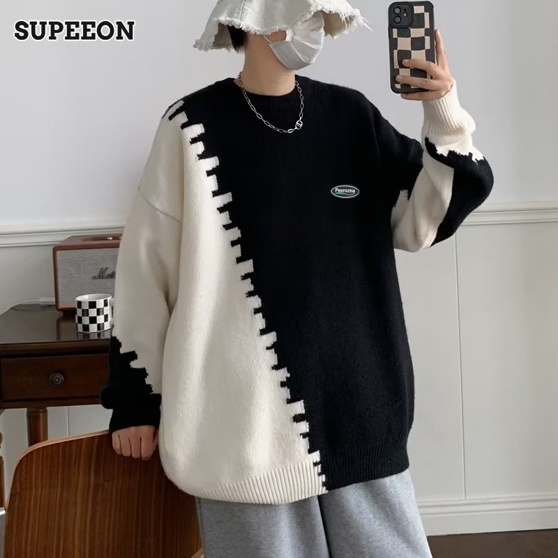 IULG SUPEEON丨Cổ tròn áo đan nam mùa thu và mùa đông áo len rộng vừa vặn dài tay áo thời trang quần áo nam 1203