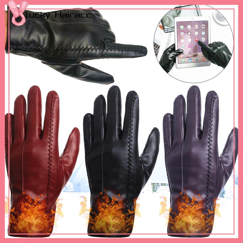 LUCKY HAIRACC Autumn Winter Elegant Trendy Touch Screen Mittens Soft Leather Women Gloves Thermal